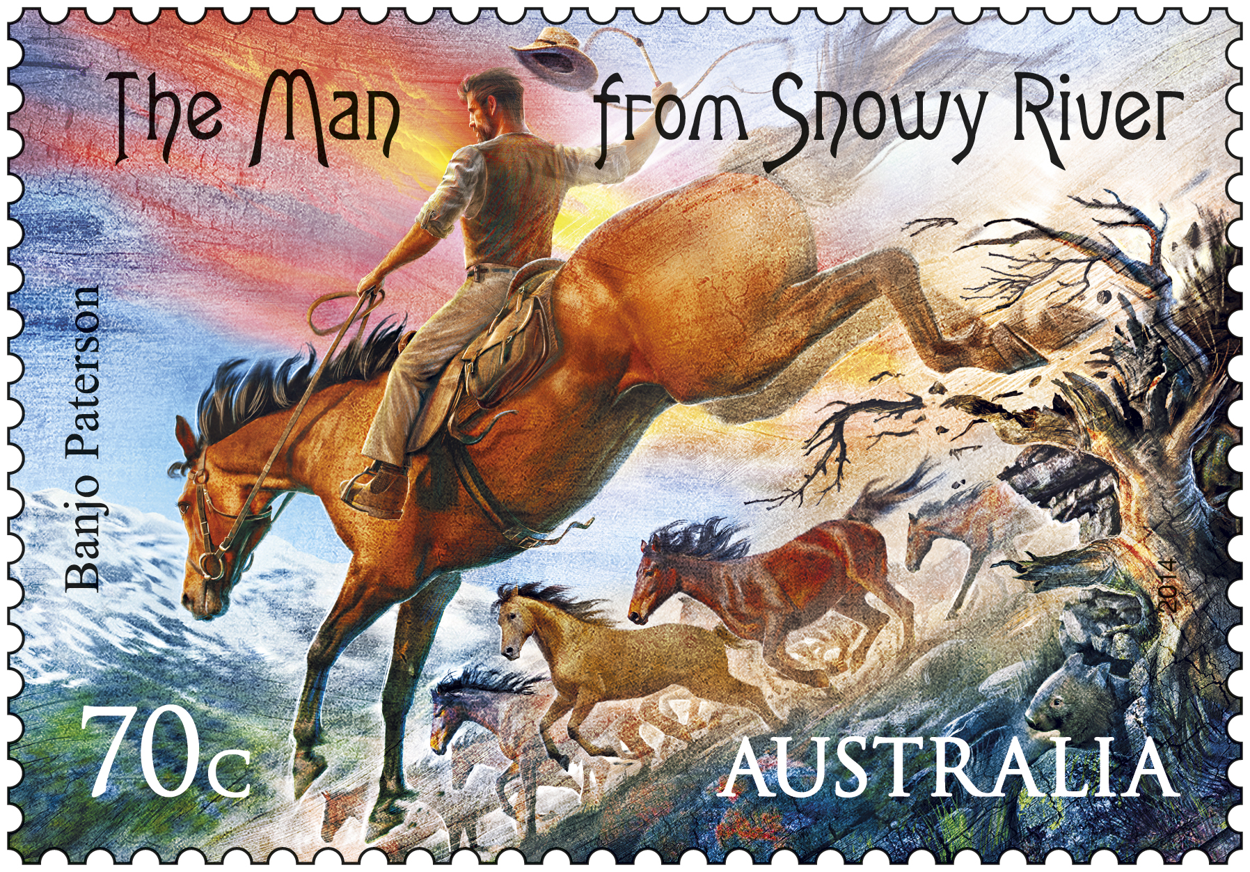 70c Bush Ballads_The Man from Snowy River_2014. * Only to be reproduced with the perforations included.